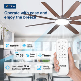 Amico remote control ceiling fan displaying handheld controller