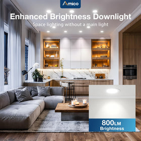 Slim canless design of Amico downlights for discreet ceiling integration.