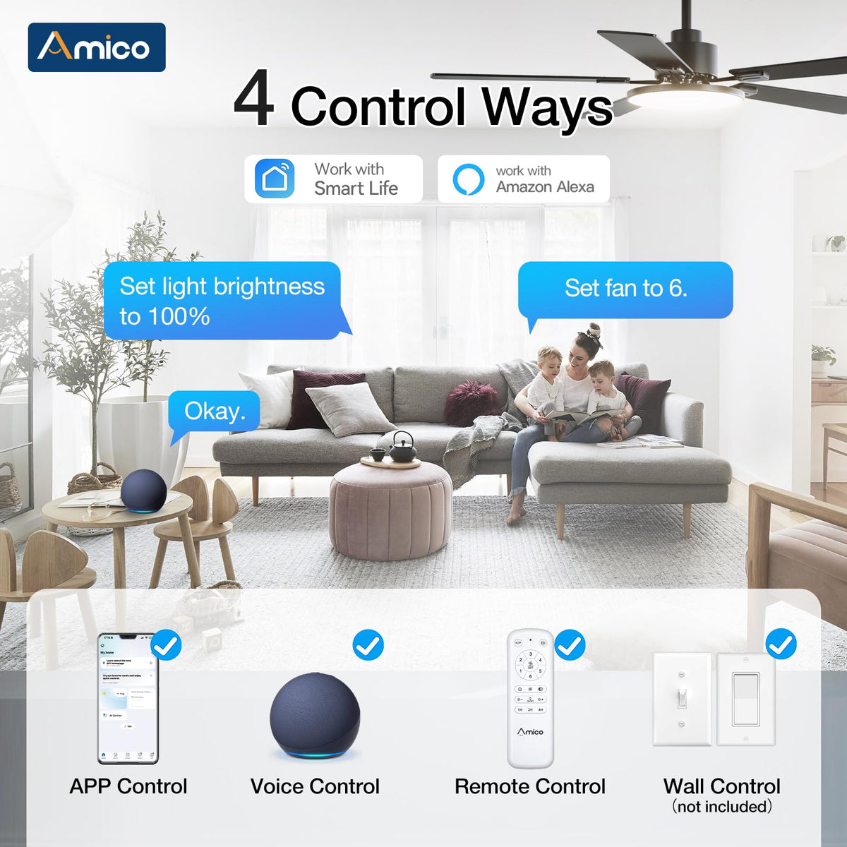 Amico remote/app/Alexa control view for convenient operation.