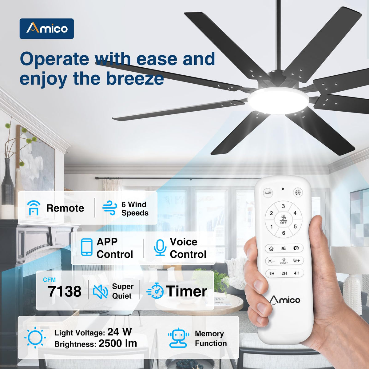Amico smart ceiling fan works with Alexa and remote control