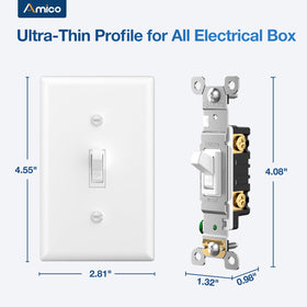 Amico toggle switch close-up shows tactile click and sturdy build.