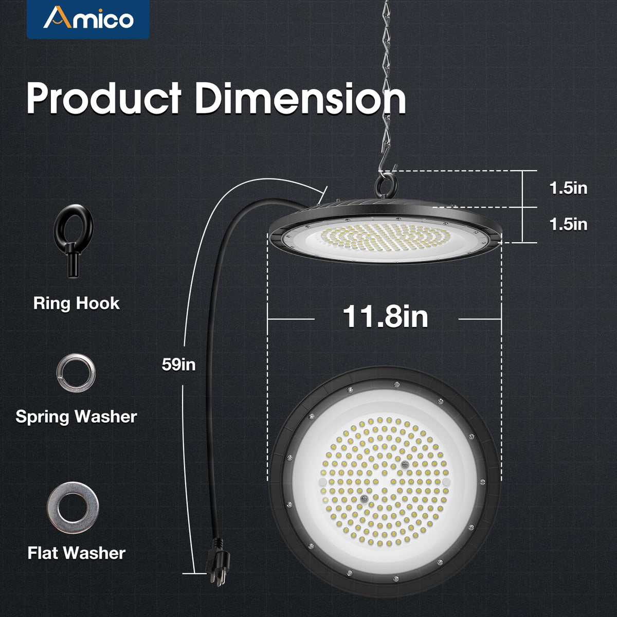 Amico UFO high bay light offers 140 lm/W energy efficiency