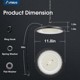 Amico UFO high bay light offers 140 lm/W energy efficiency