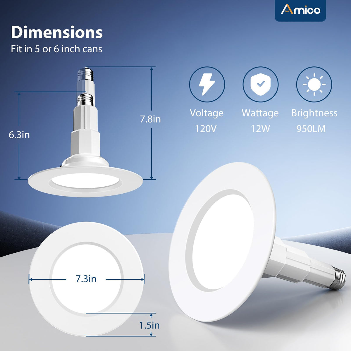 Amico universal E26 base recessed light for easy install.