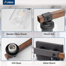 Amico vanity light mounted above mirror for bright, even room illumination.