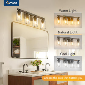 Amico vanity light can be mounted up or down for mood control.