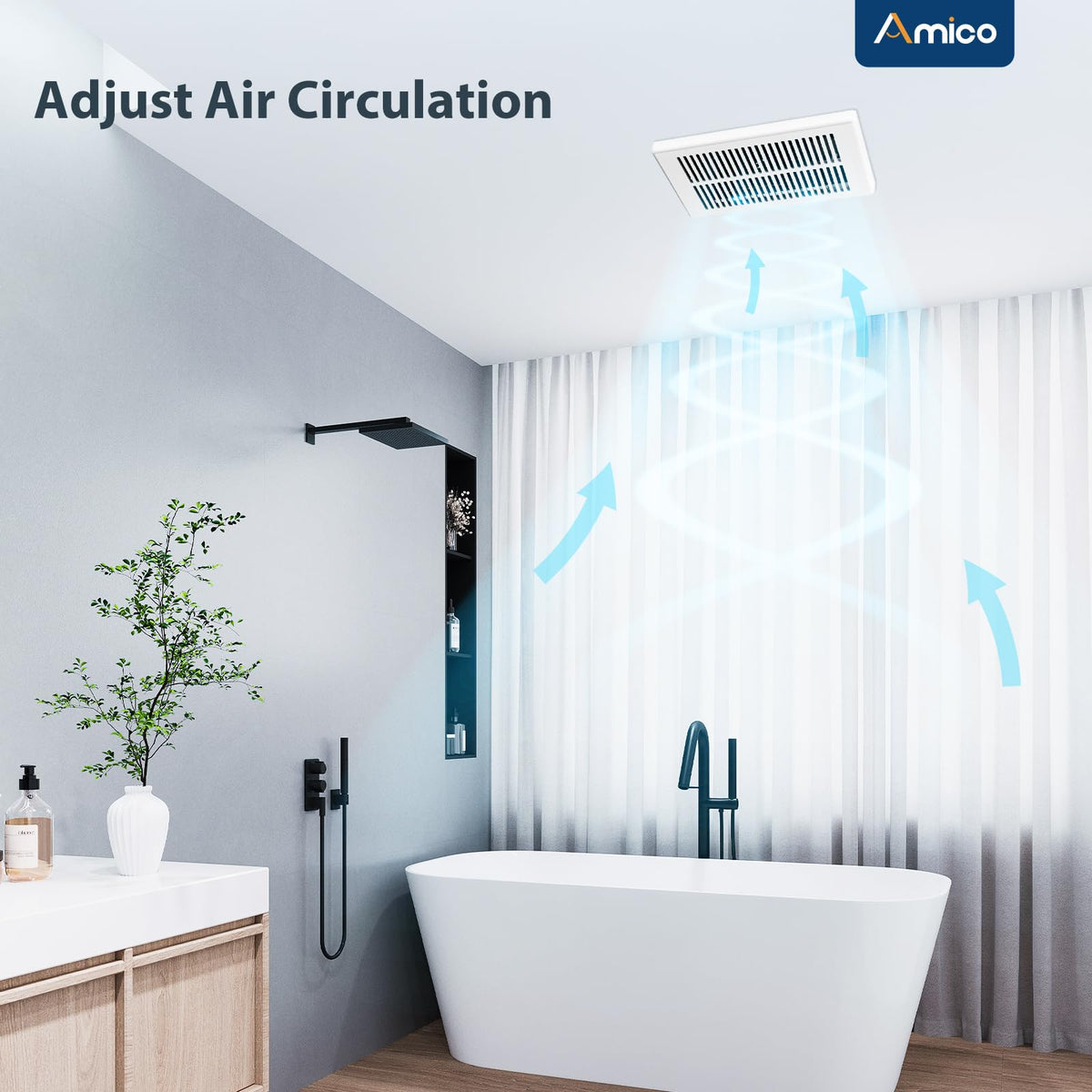 Amico ventilation reduces steam buildup on bathroom surfaces