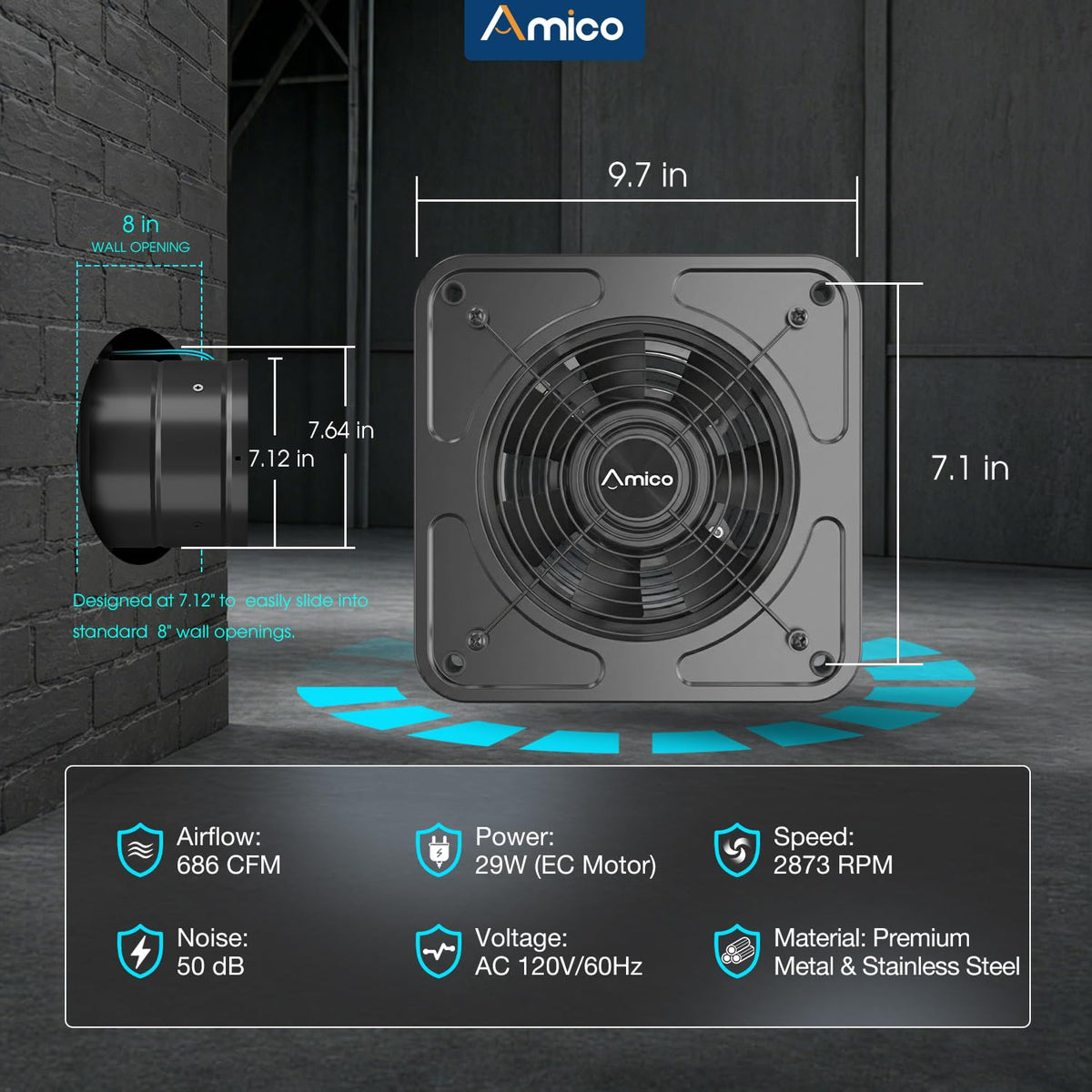 Amico wall-mounted unit designed for standard 8-inch ducts