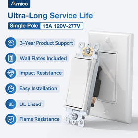 Amico decorative wall-plate and switch combo adds a clean, modern touch to rooms.
