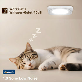 Amico whisper-quiet fan operates at 1.0 sone during use.