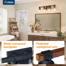 Rust-resistant metal and rot-resistant wood-style frame suit humid bathrooms.