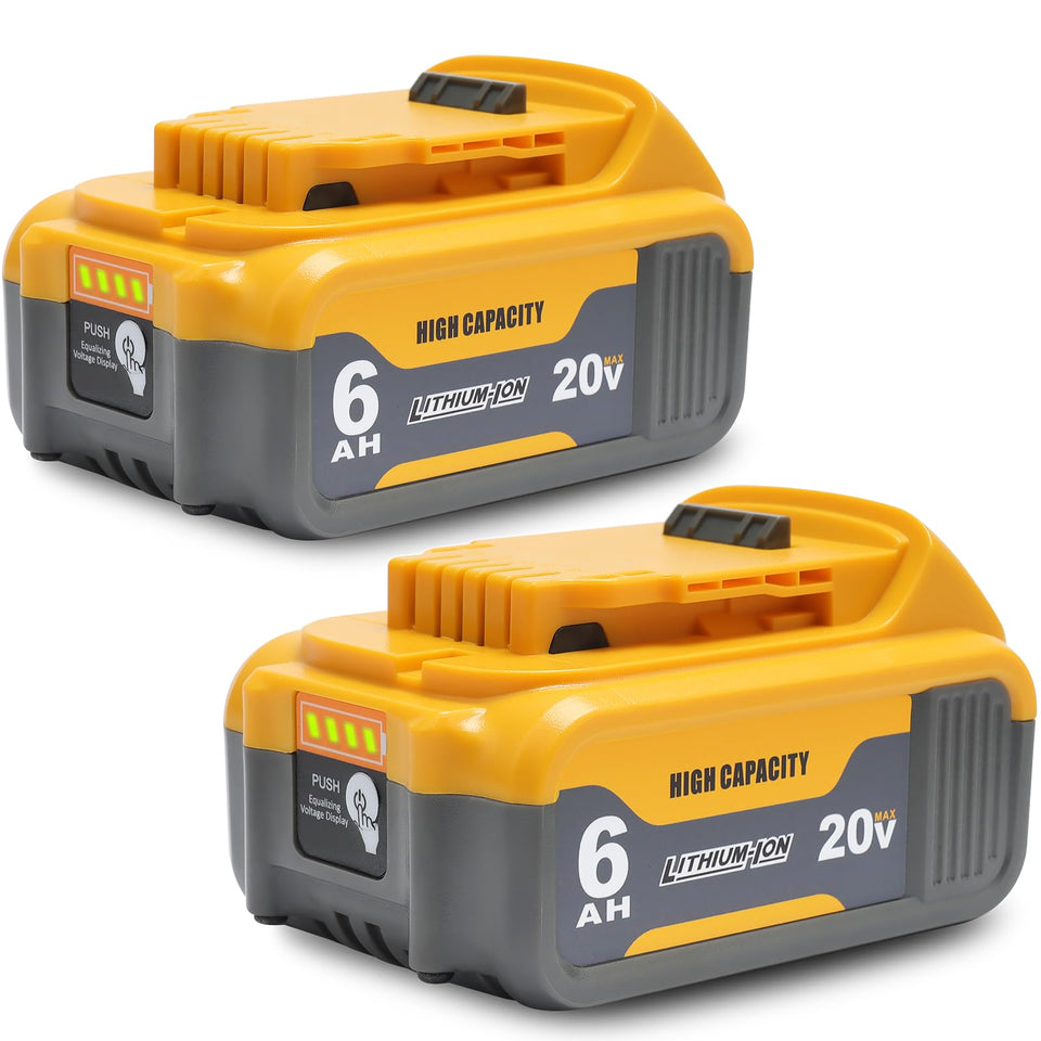 AMICROSS 2-pack 6Ah 20V battery for extended runtime on Dewalt tools.
