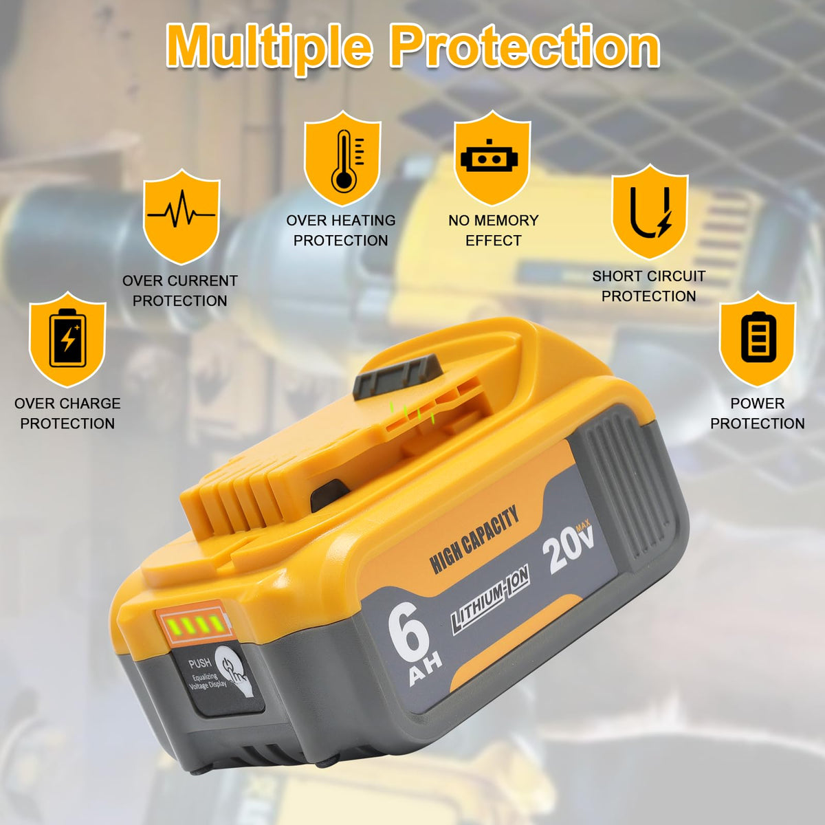 AMICROSS battery compatible with Dewalt 20V chargers for flexible recharging.