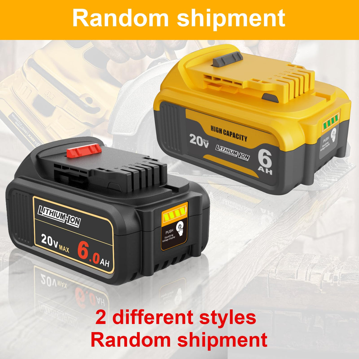 AMICROSS yellow battery design for easy identification in a toolbox.