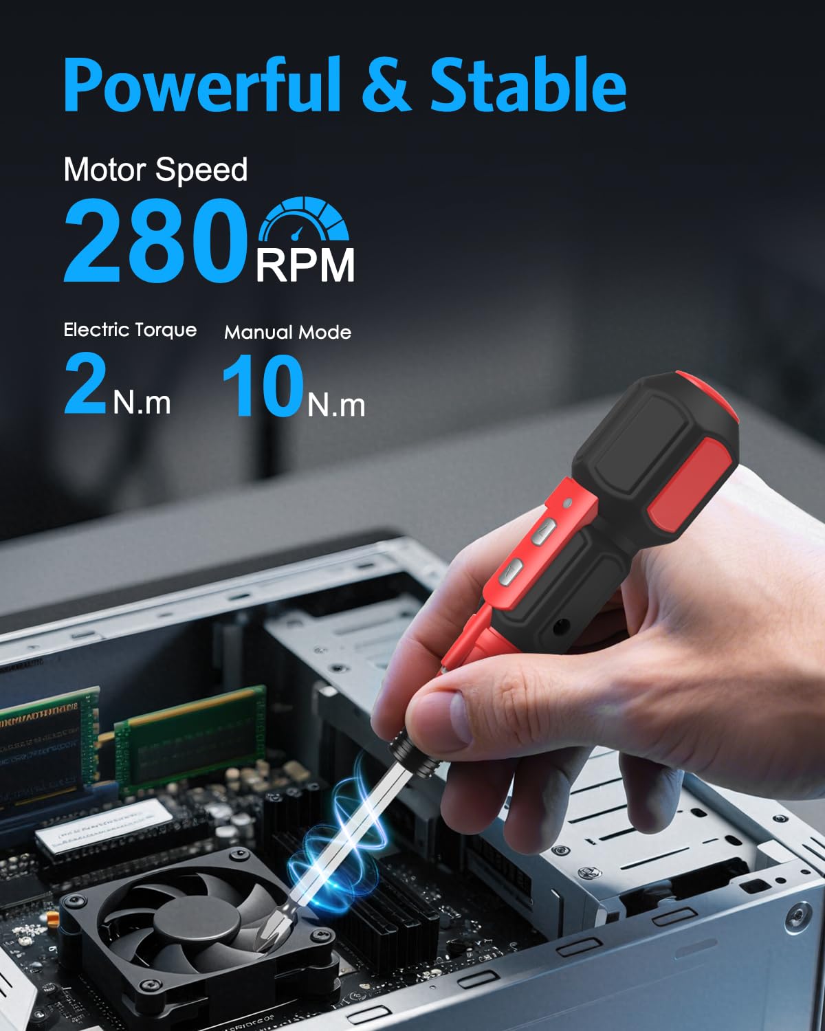 AMIR screwdriver with LED light for precise work in dark corners.