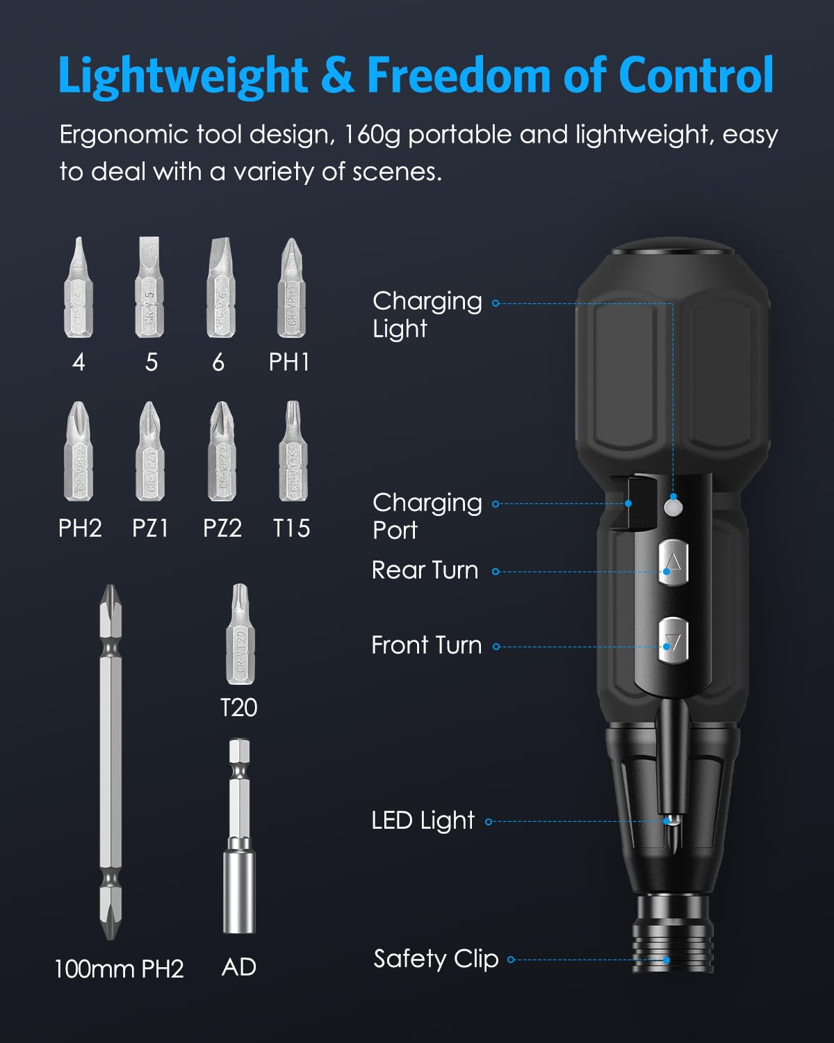 AMIR electric screwdriver charges via USB on a workbench.