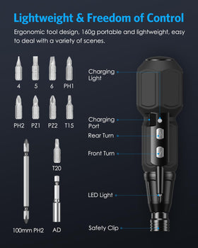 AMIR electric screwdriver charges via USB on a workbench.