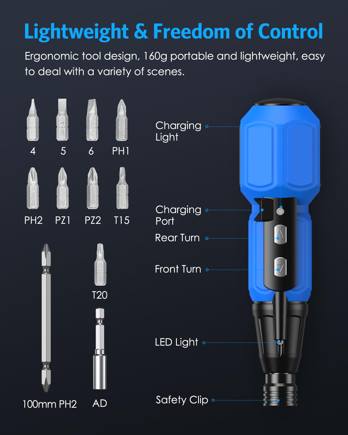 AMIR cordless screwdriver USB charging for flexible power on the go