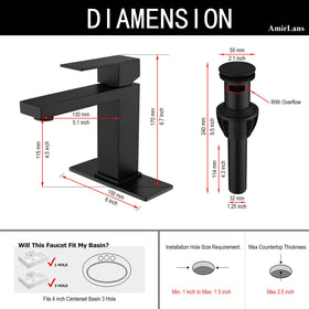 Close up of the matte black finish and smooth handle on AmirLans faucet