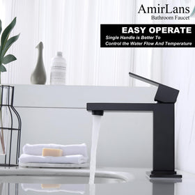 Side profile of AmirLans AML-1141-BK showing long 5.1 inch spout reach