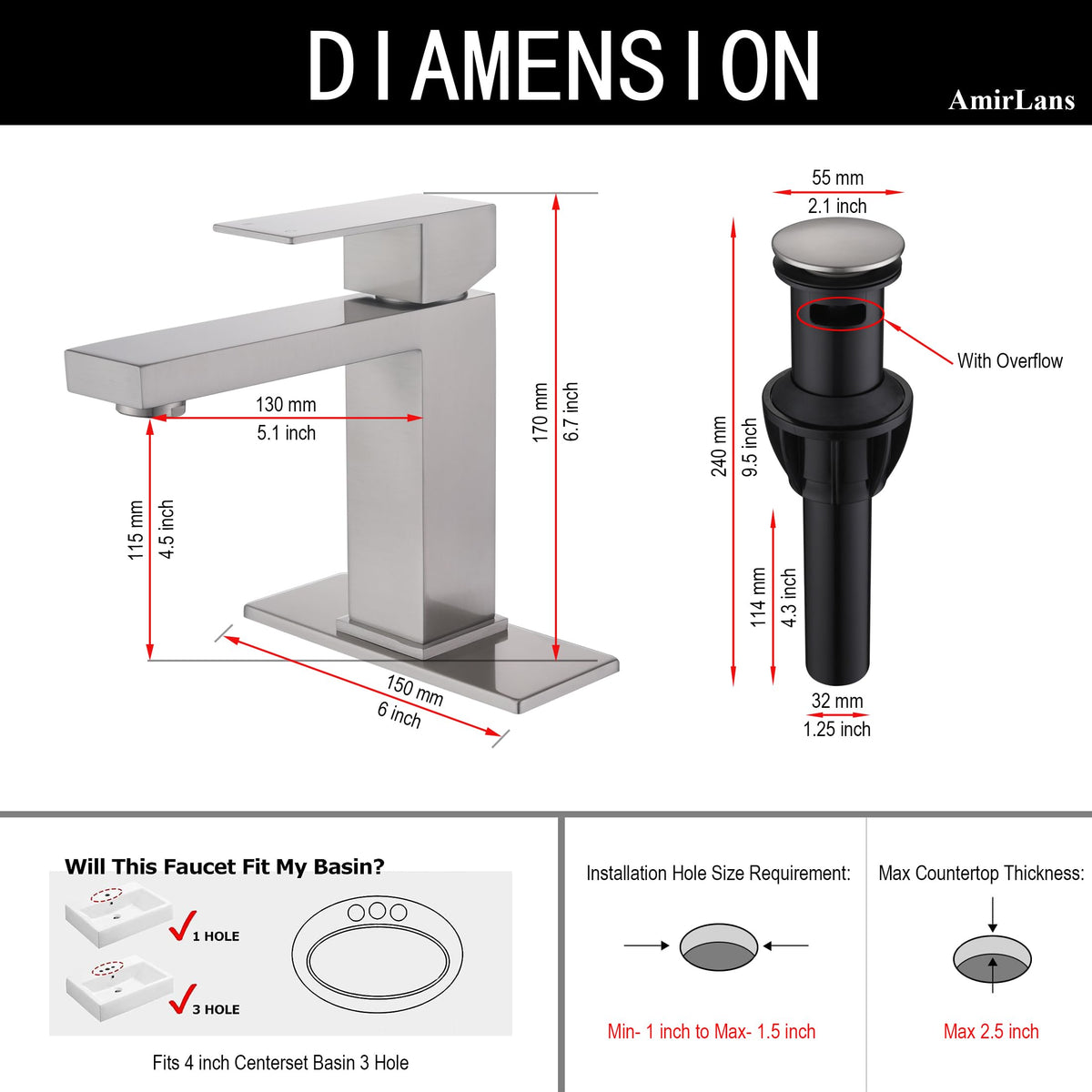 Brushed nickel finish close-up on AmirLans faucet for fingerprint resistance.