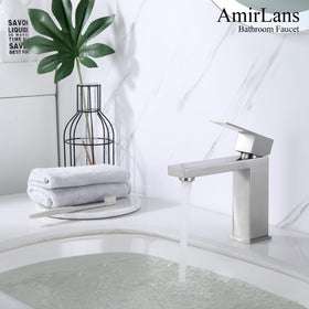 Deck plate supports clean 3-hole center-set installation with AmirLans faucet.