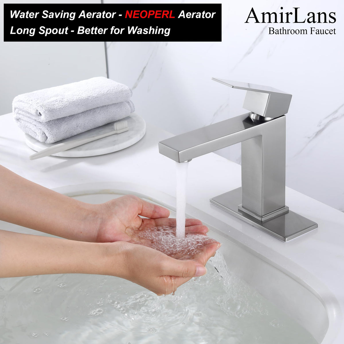 AmirLans pop-up drain with overflow for easy sink maintenance.