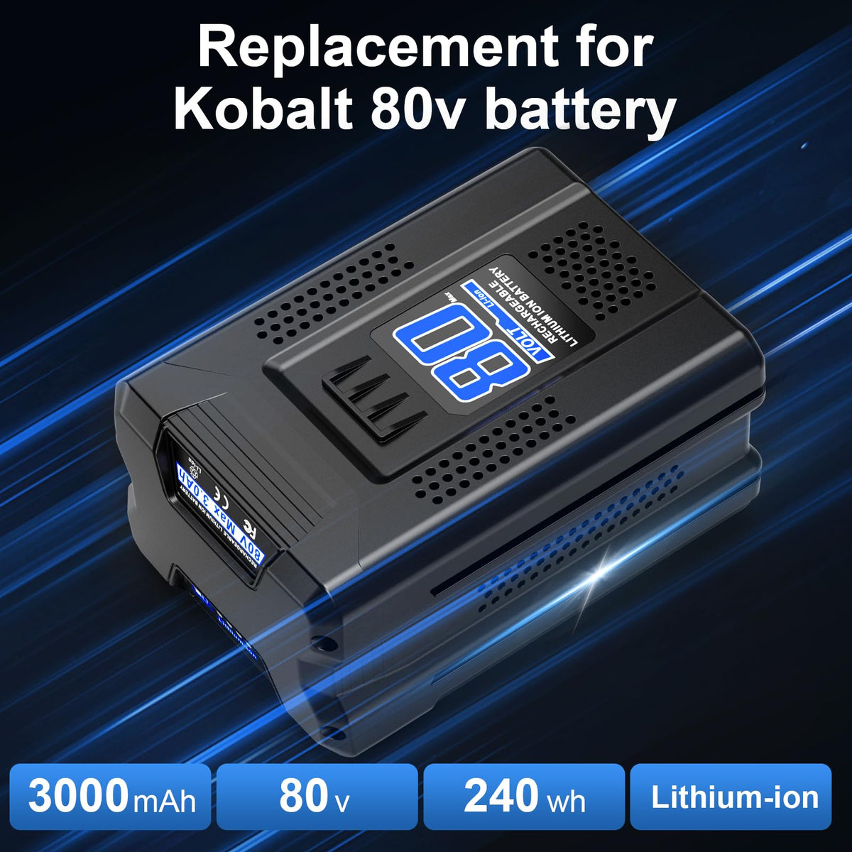 Amityke 80V replacement battery for KB680-06 offering reliable power for yard tools.