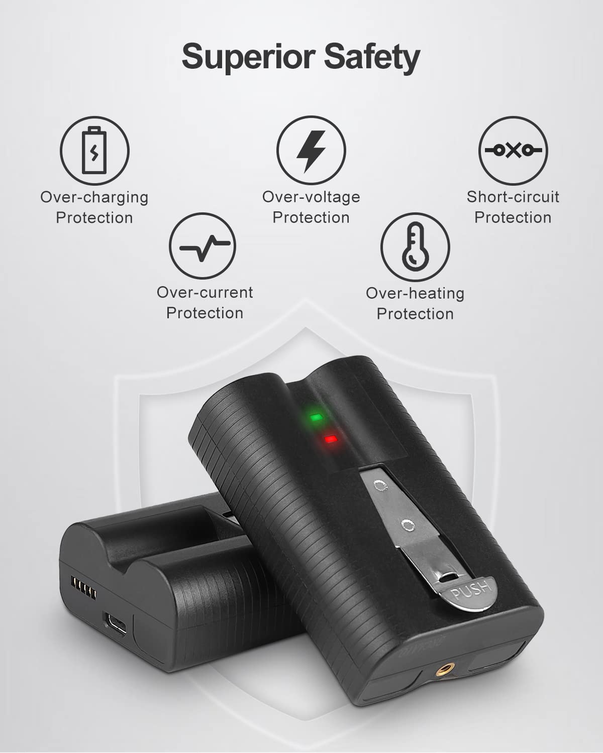 Amityke battery charging port with micro-USB for easy top-ups.