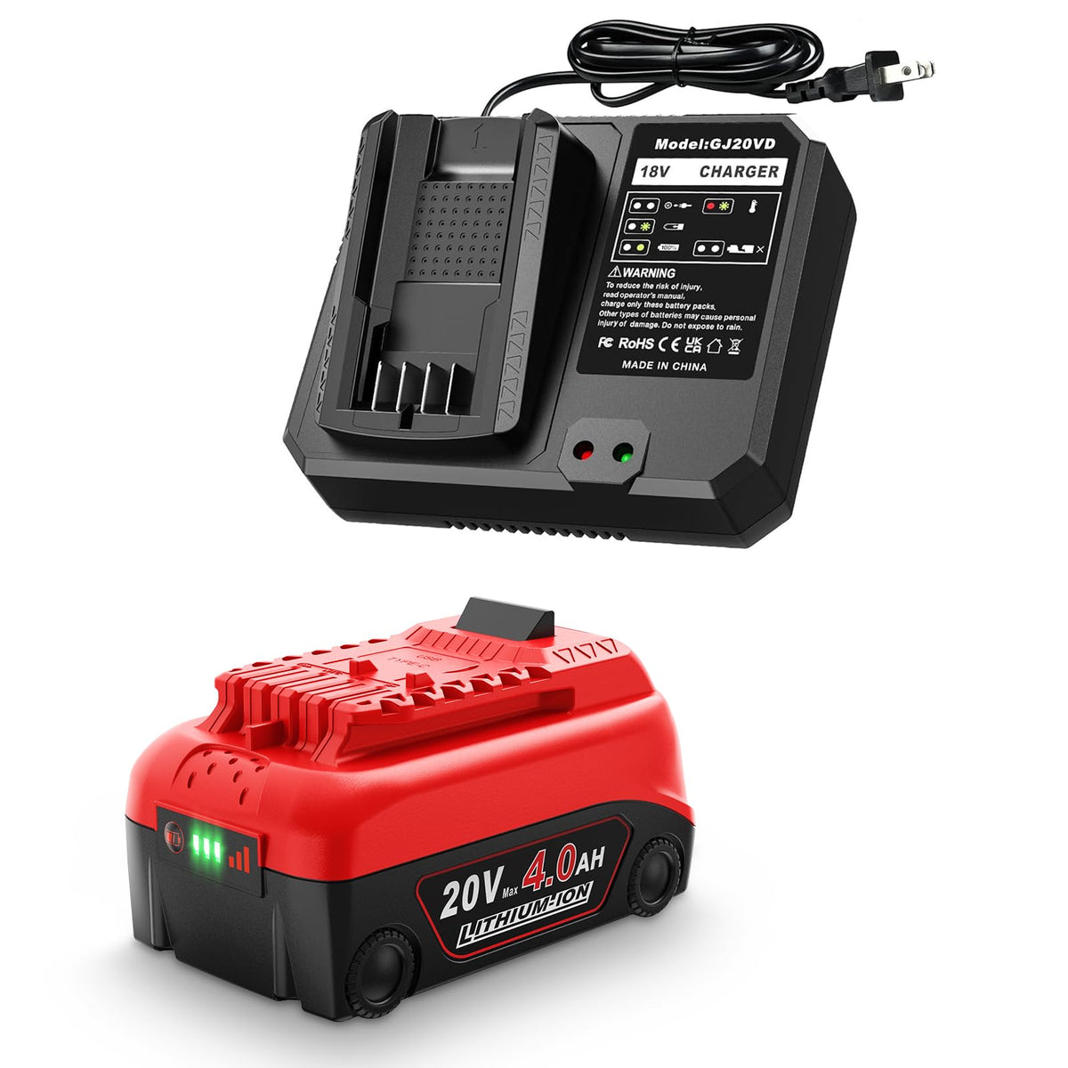 Amityke Craftsman 20V 4.0Ah battery front view showing compact, ready-to-use design.