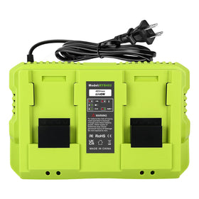 Amityke OP402 dual-port charger station charging two Ryobi 40V batteries efficiently
