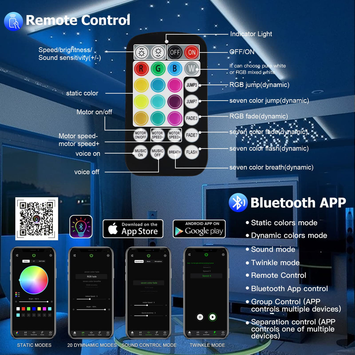 AMKI headliner app and remote control for color and mode options