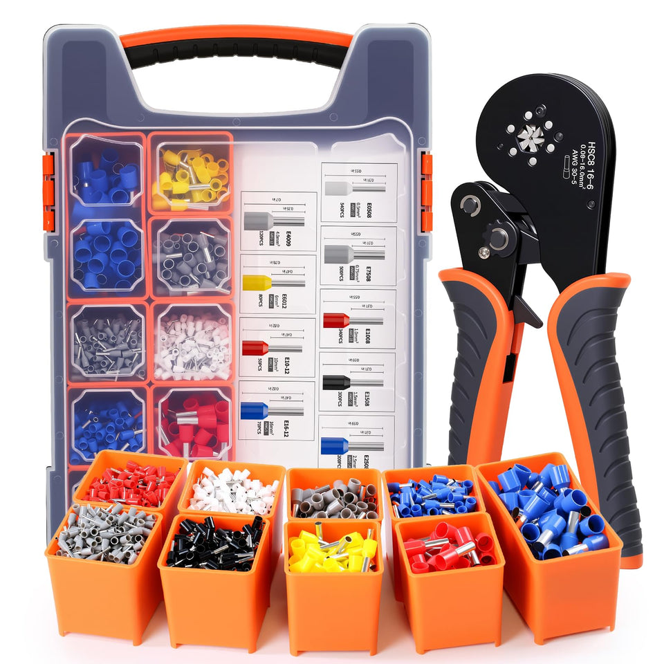 Amliber hex-crimping kit with 2200 ferrules for secure connections.