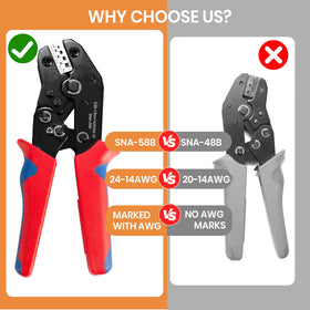 Amliber tool shows clear AWG and metric markings for easy setup