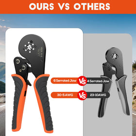 Amliber self-adjusting crimper automatically fits wire ferrule sizes.