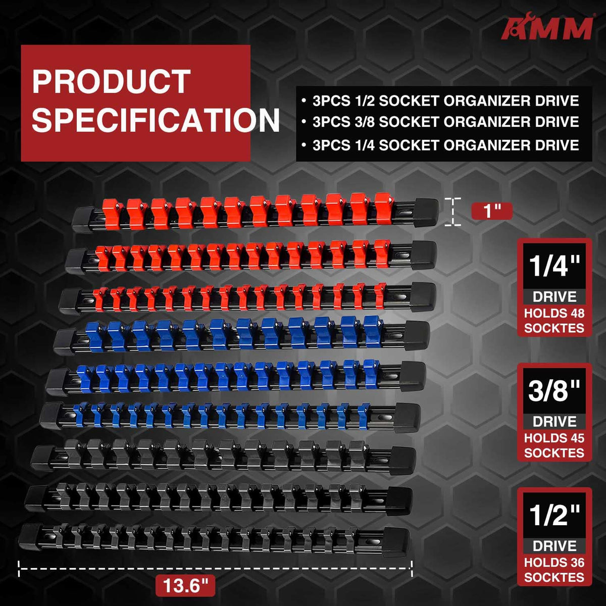 AMM 1/2 inch rail clip close-up in blue for quick size recognition