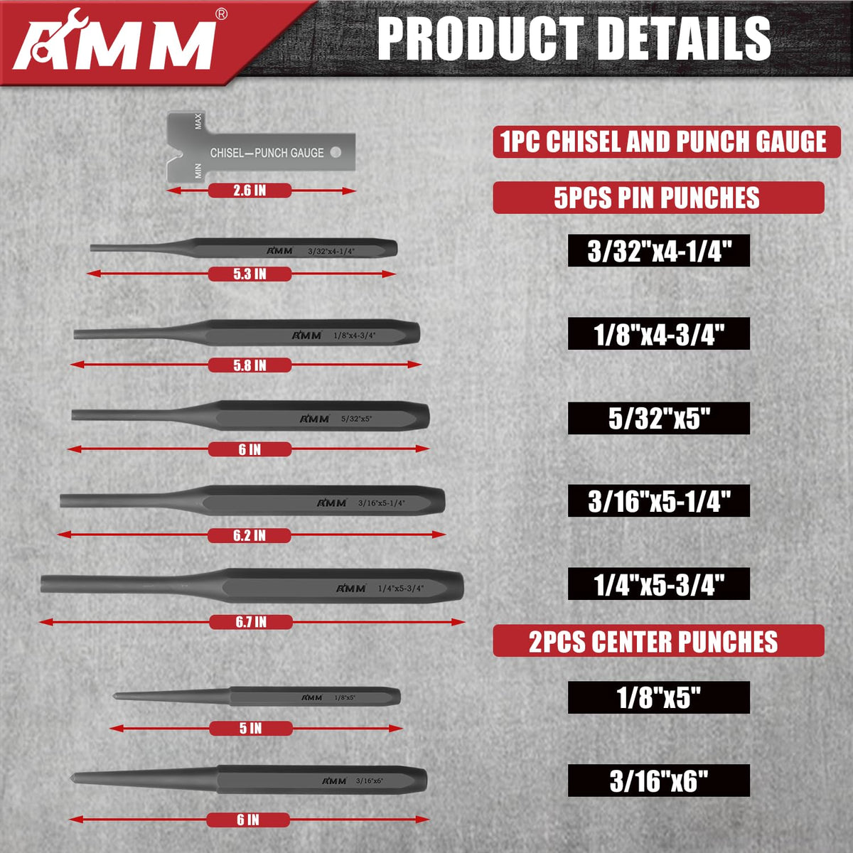 AMM 16pcs punch and chisel set center punch for starting drill marks