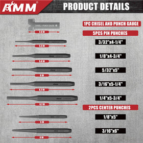 AMM 16pcs punch and chisel set center punch for starting drill marks