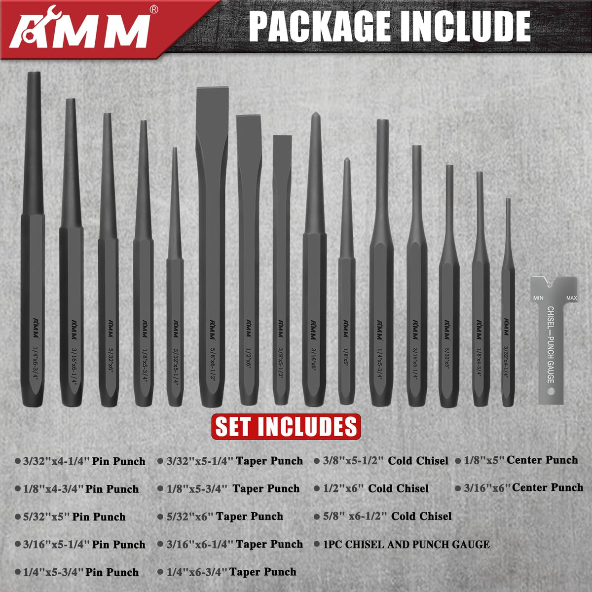 AMM 16pcs punch and chisel set cold chisels for durable cutting tasks