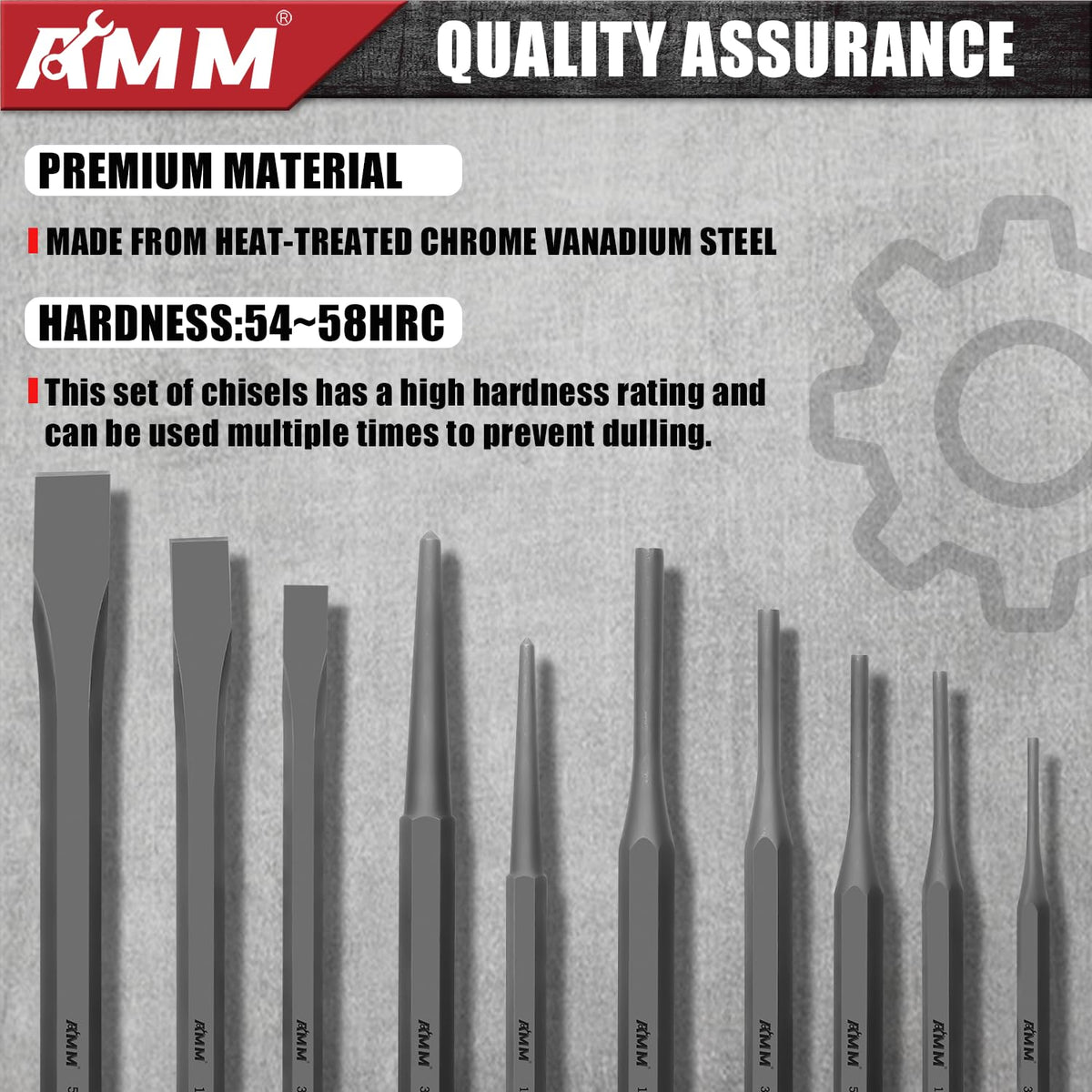 AMM 16pcs punch and chisel set roll-up pouch keeps tools organized