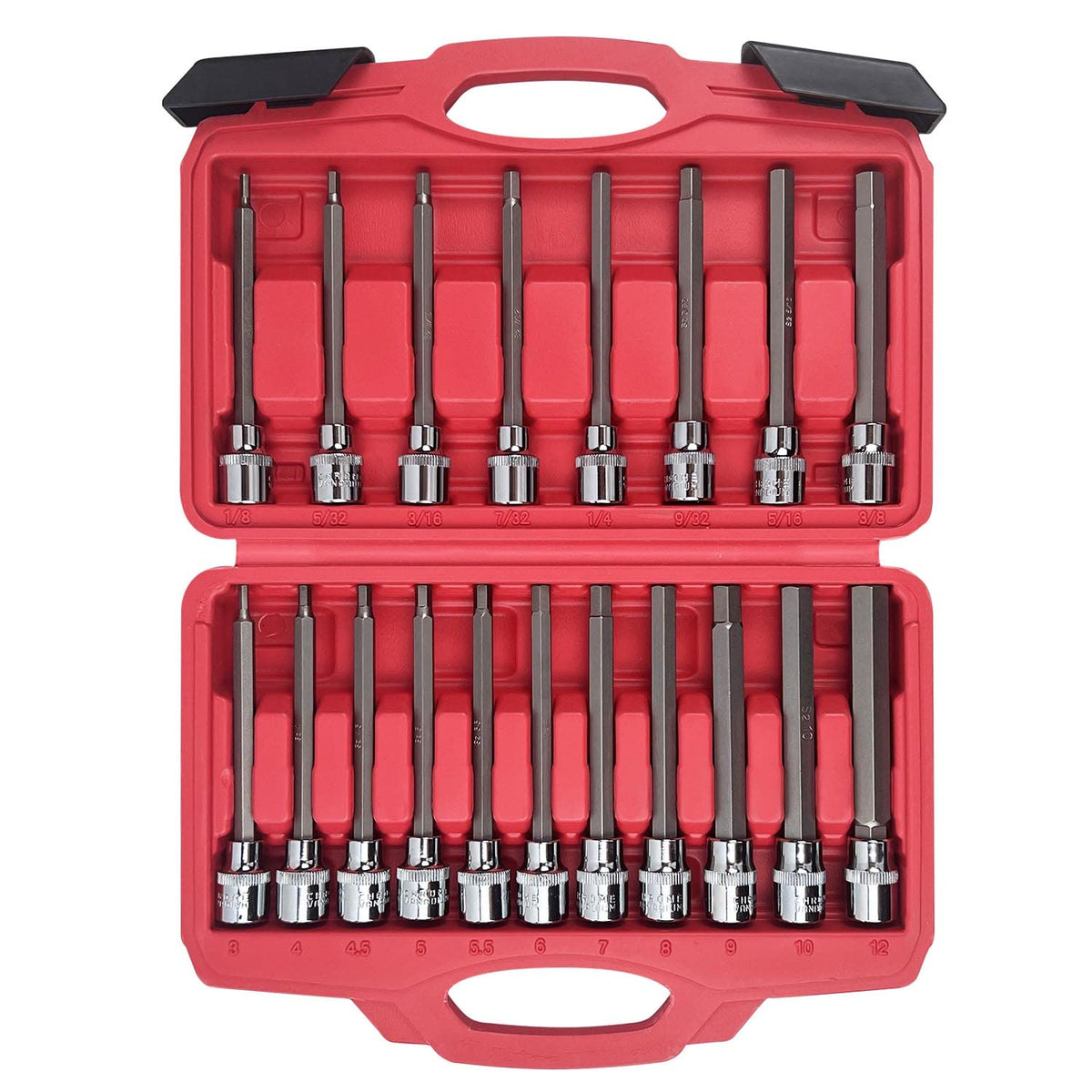 AMM 3/8-drive extended hex socket set in a sturdy box for quick repairs