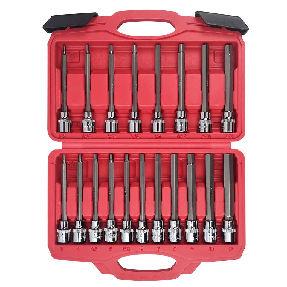 AMM 3/8-drive extended hex socket set in a sturdy box for quick repairs