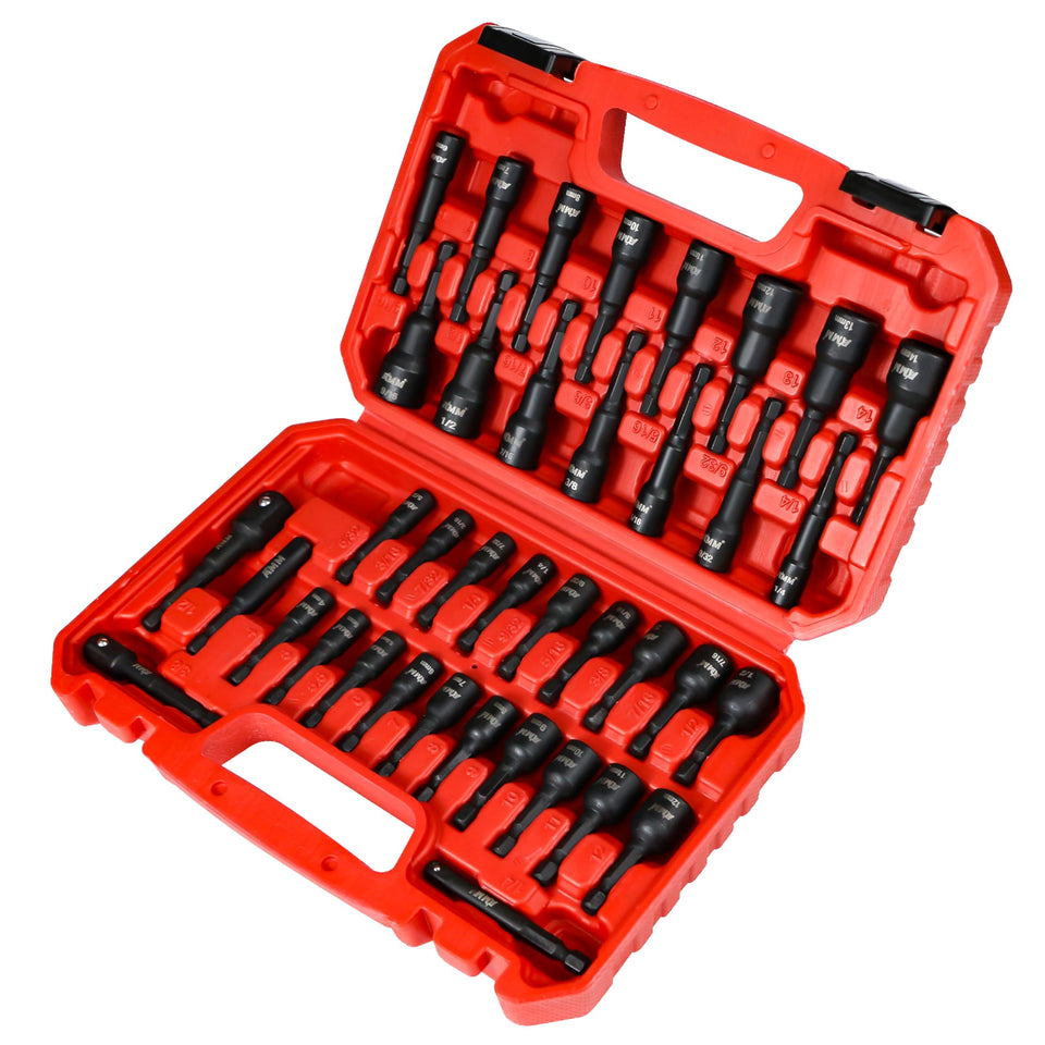 AMM 39-piece magnetic nut driver set with compact storage for easy organization