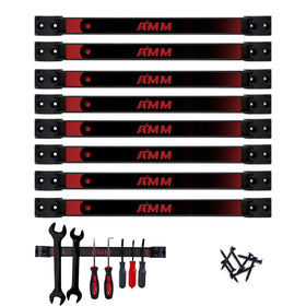 AMM 8-piece magnetic strip holds tools up to 22 lbs for organized garage storage.