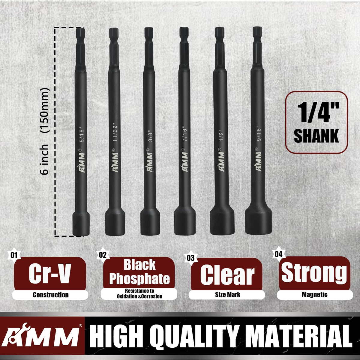 AMM magnetic interior keeps bits secure during tightening or loosening
