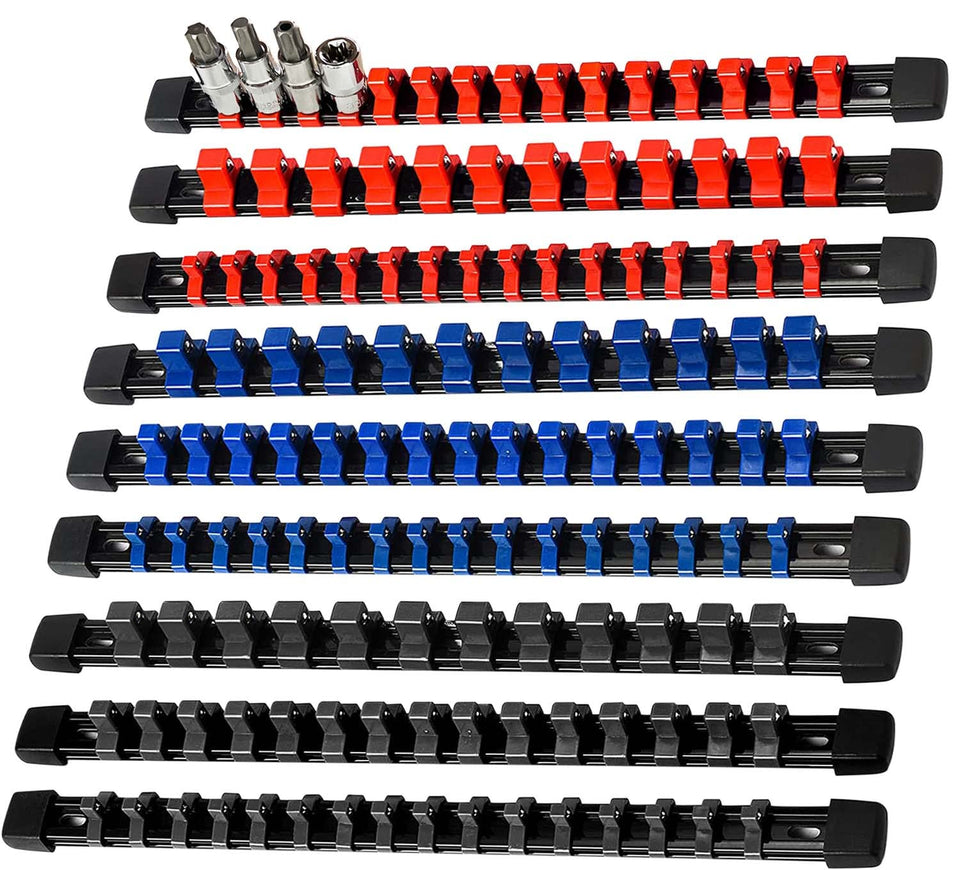 AMM 9-piece socket organizer rail full view for organized tool access