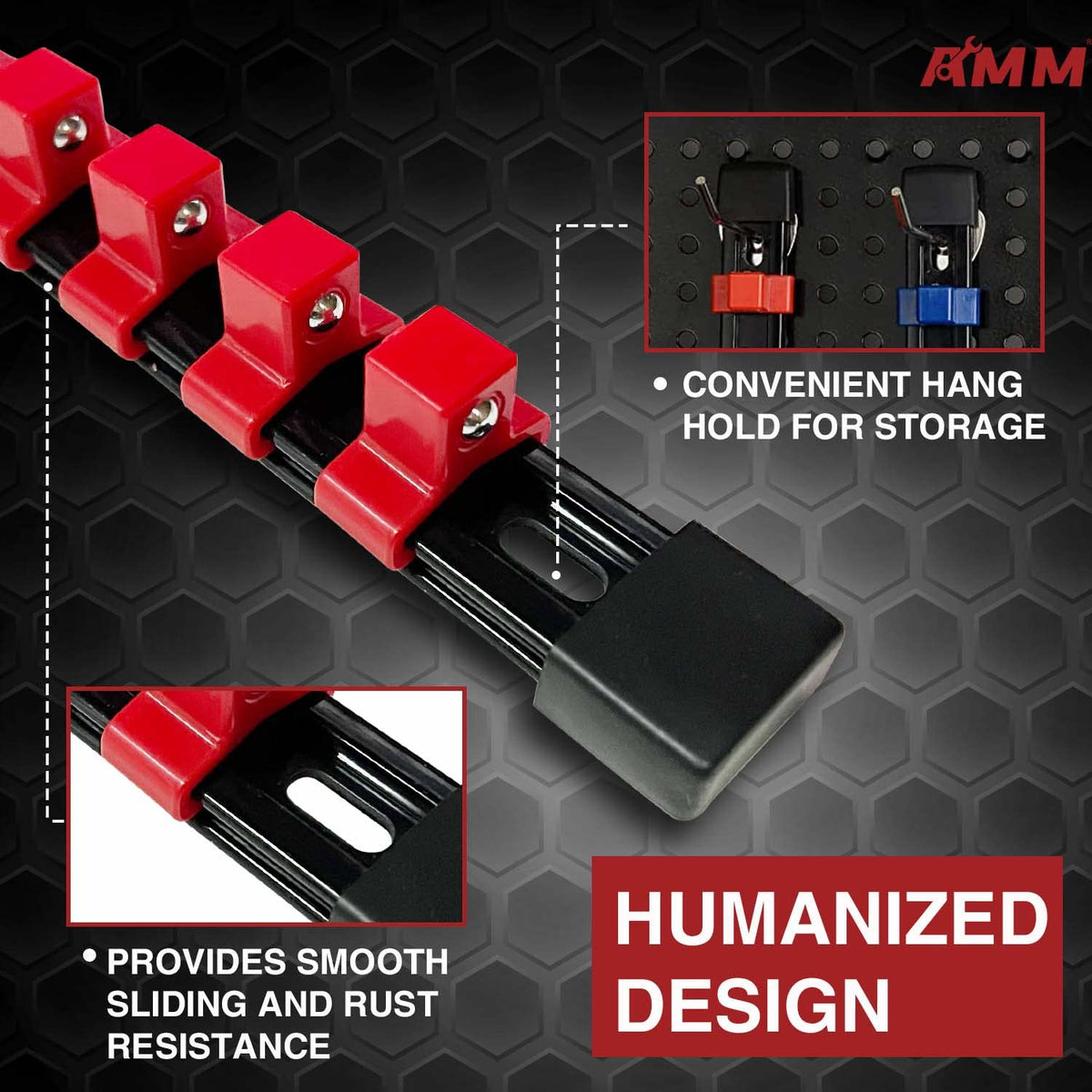 AMM color options blue, black, red aid fast size identification