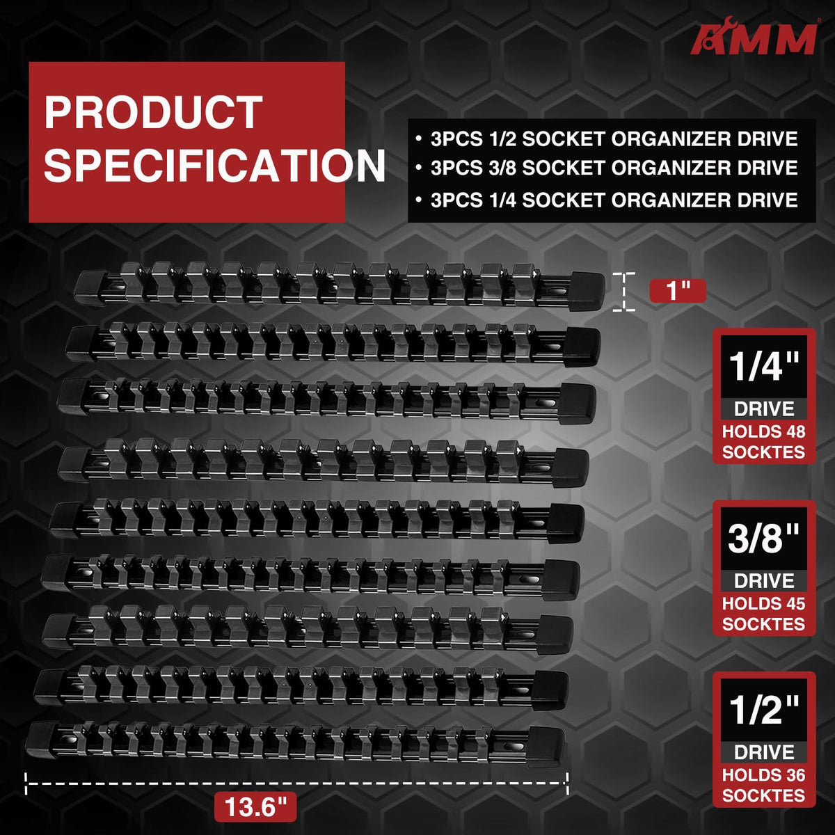 AMM end-cap removable clip on socket rail for easy resizing and cleaning