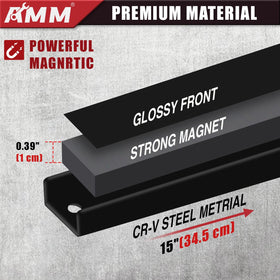 Expandable AMM magnetic strip system keeps tools organized in a single line.