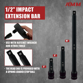AMM half drive deep socket set extension bars reach tight spaces